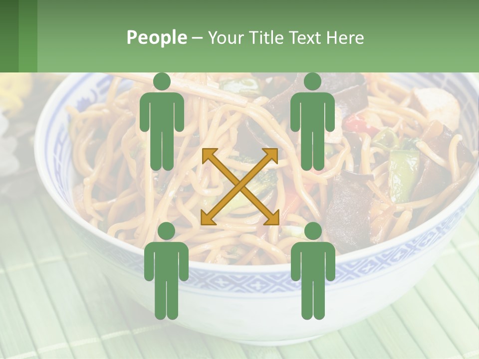 A Blue And White Bowl Filled With Noodles And Vegetables PowerPoint Template