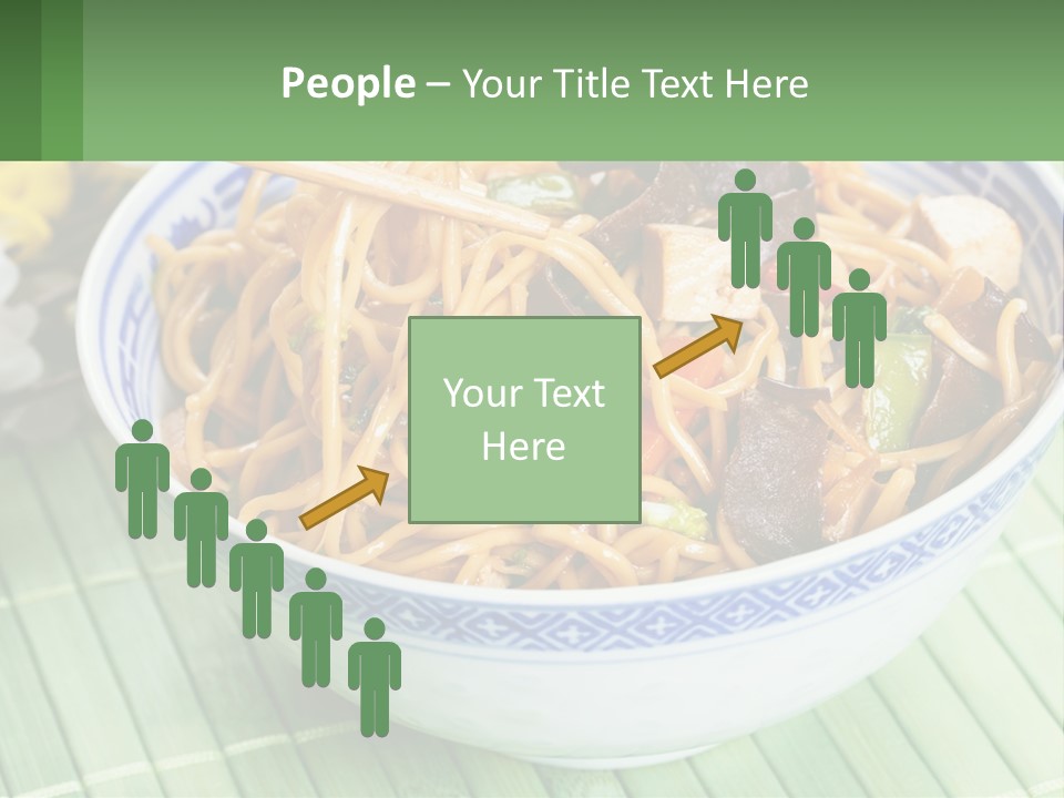 A Blue And White Bowl Filled With Noodles And Vegetables PowerPoint Template