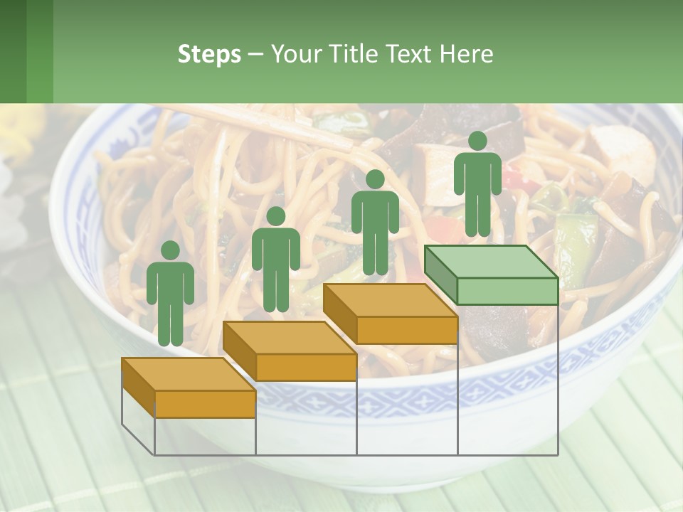 A Blue And White Bowl Filled With Noodles And Vegetables PowerPoint Template