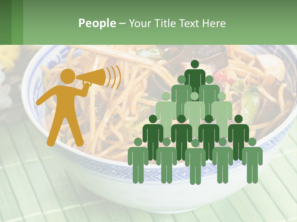 A Blue And White Bowl Filled With Noodles And Vegetables PowerPoint Template