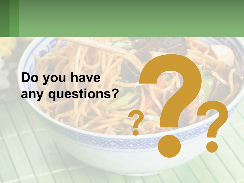 A Blue And White Bowl Filled With Noodles And Vegetables PowerPoint Template