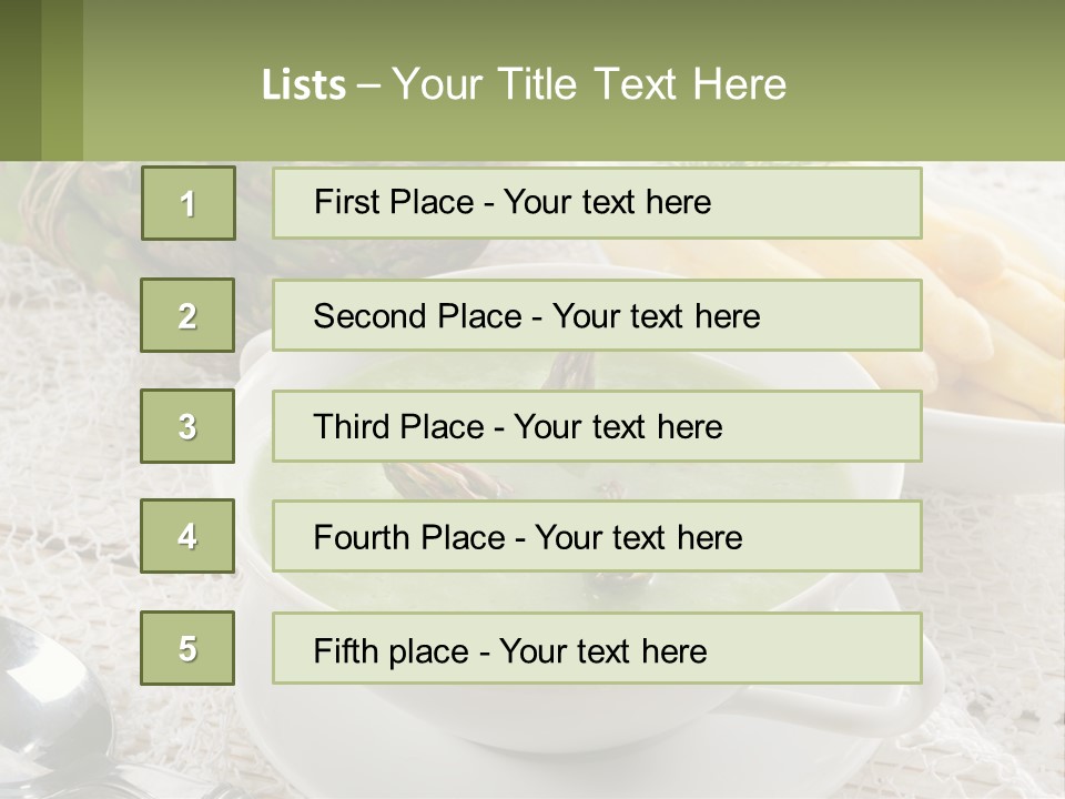 A Bowl Of Soup With Asparagus And Asparagus On The Side PowerPoint Template