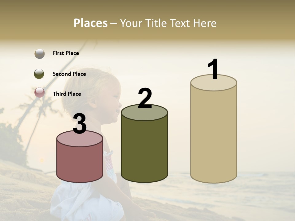 A Little Girl Sitting On The Beach With A Palm Tree In The Background PowerPoint Template