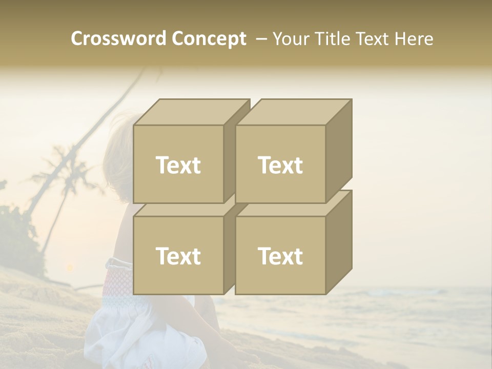 A Little Girl Sitting On The Beach With A Palm Tree In The Background PowerPoint Template