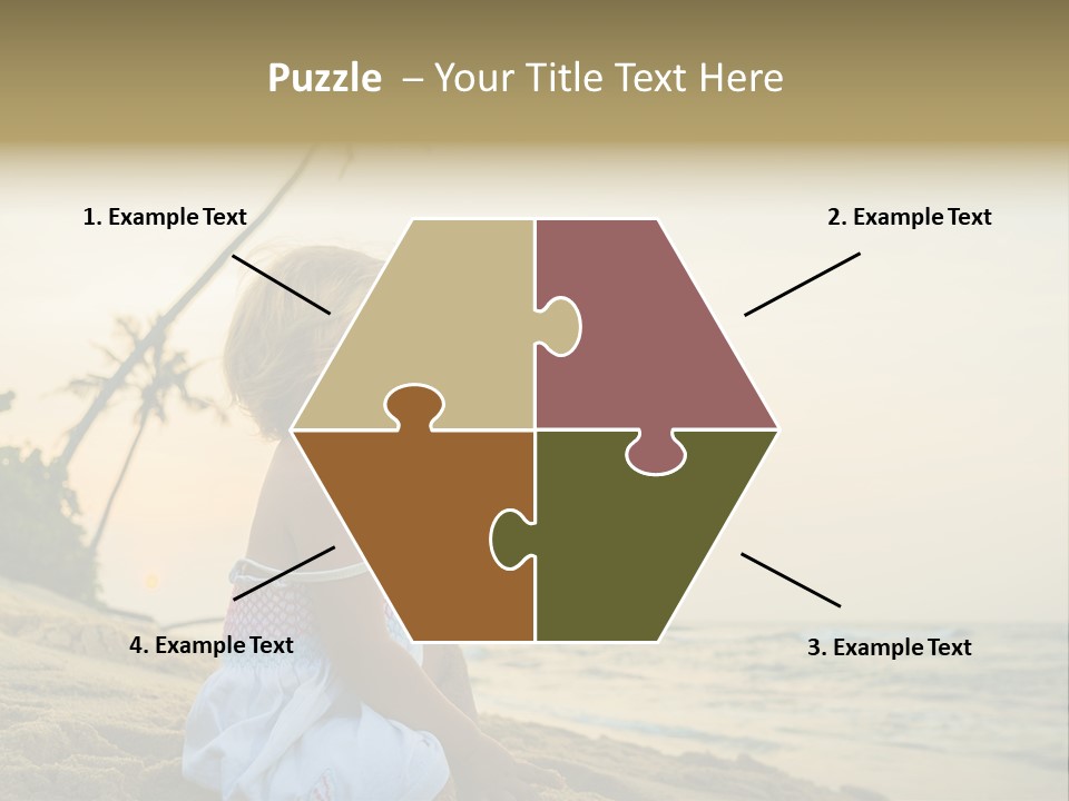 A Little Girl Sitting On The Beach With A Palm Tree In The Background PowerPoint Template