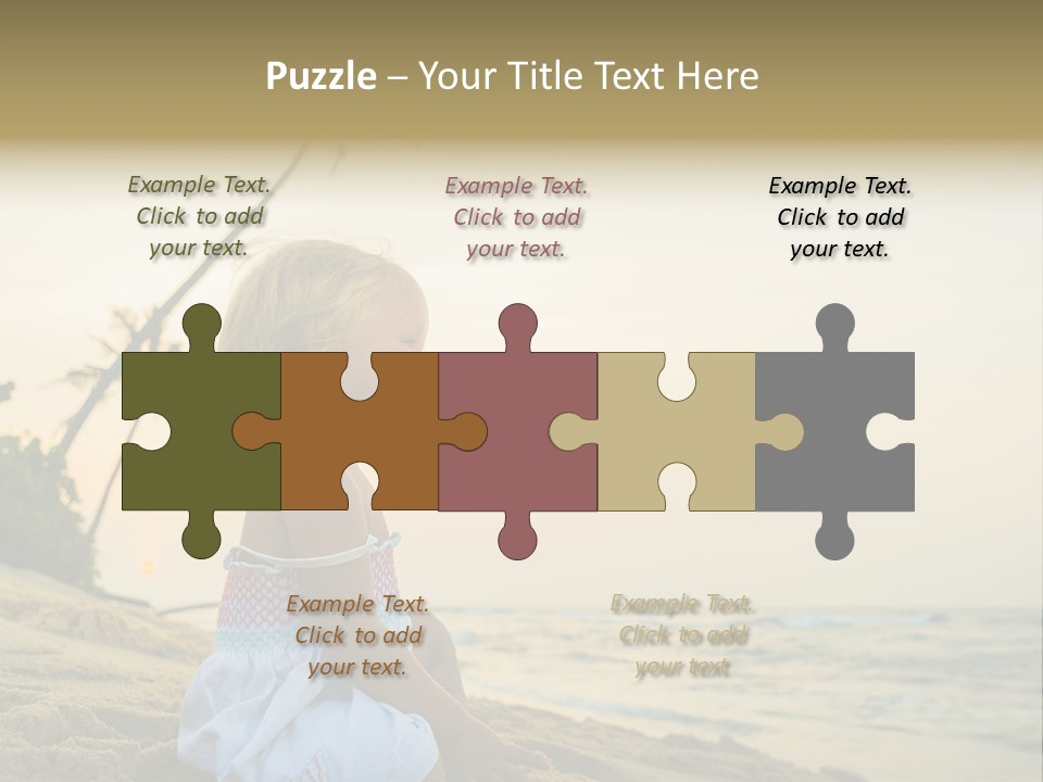 A Little Girl Sitting On The Beach With A Palm Tree In The Background PowerPoint Template