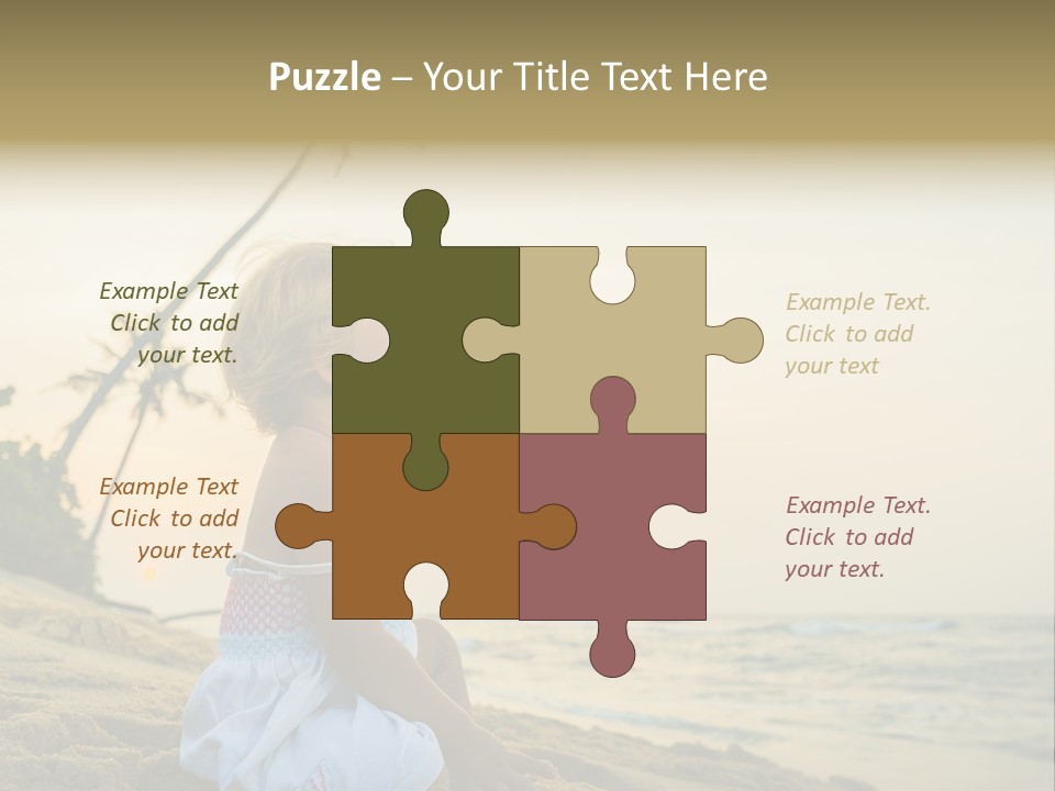 A Little Girl Sitting On The Beach With A Palm Tree In The Background PowerPoint Template