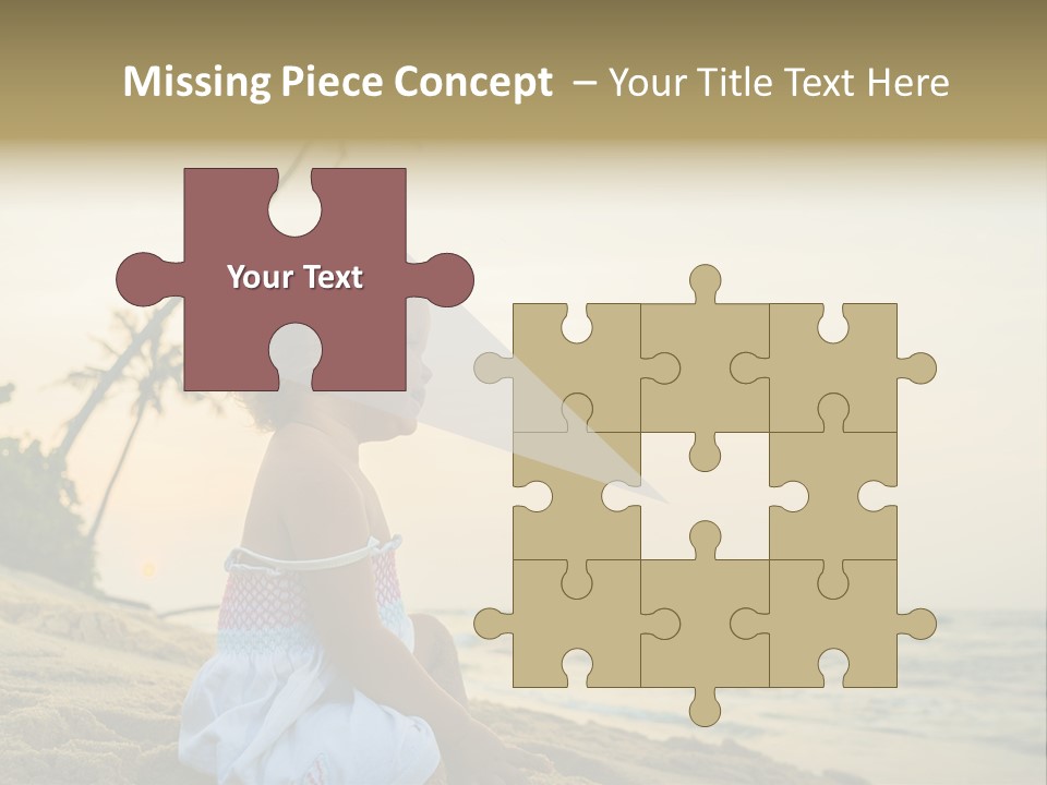 A Little Girl Sitting On The Beach With A Palm Tree In The Background PowerPoint Template
