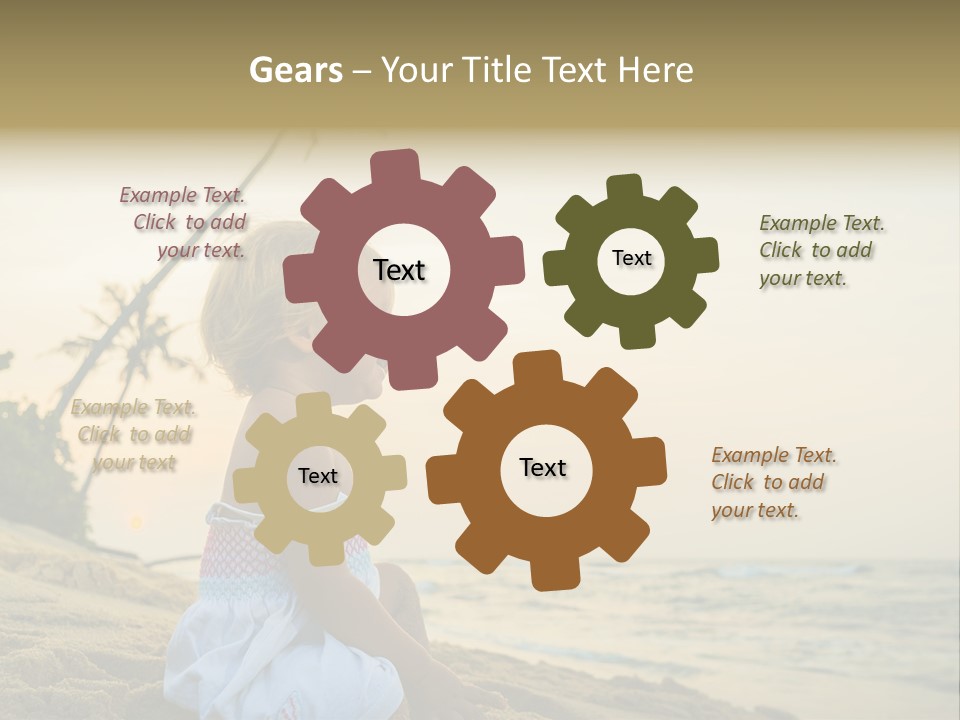 A Little Girl Sitting On The Beach With A Palm Tree In The Background PowerPoint Template