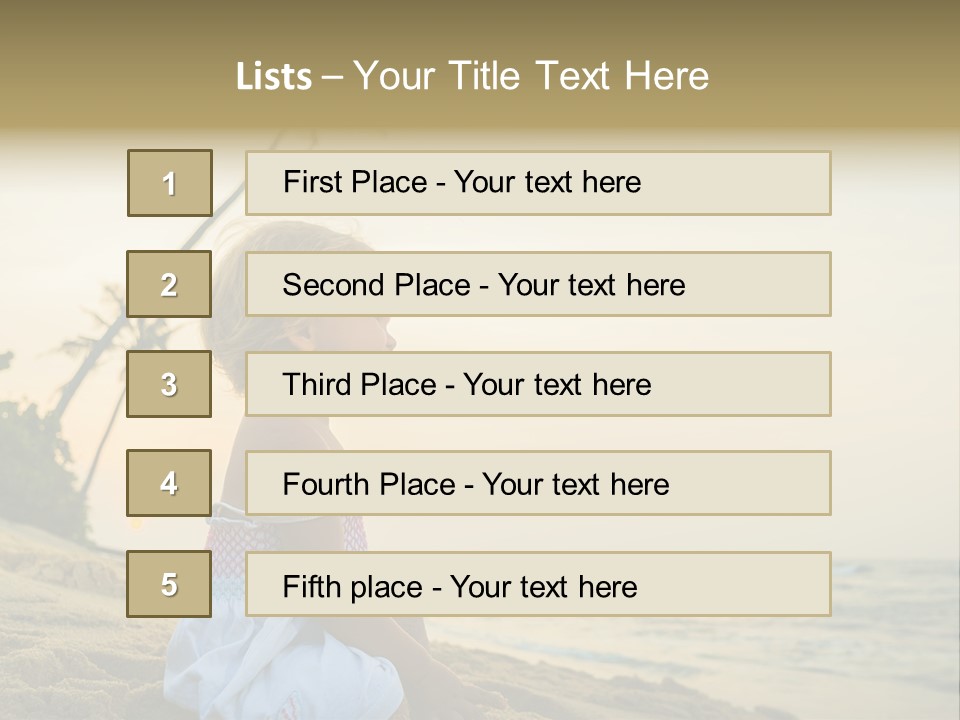 A Little Girl Sitting On The Beach With A Palm Tree In The Background PowerPoint Template