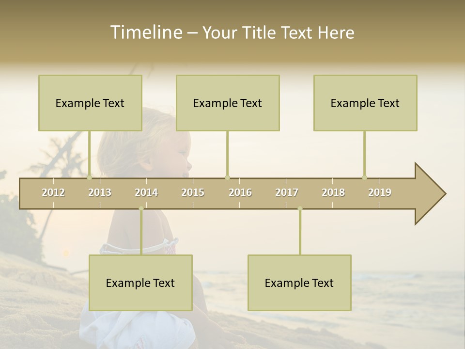 A Little Girl Sitting On The Beach With A Palm Tree In The Background PowerPoint Template