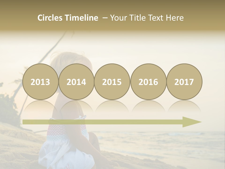 A Little Girl Sitting On The Beach With A Palm Tree In The Background PowerPoint Template