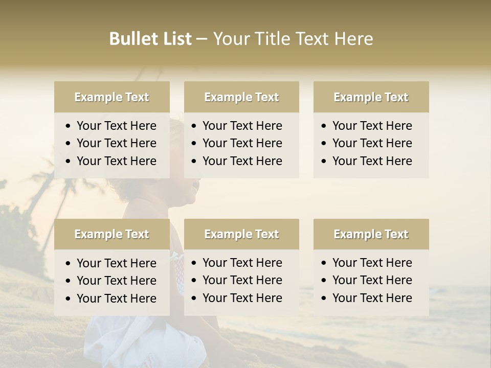 A Little Girl Sitting On The Beach With A Palm Tree In The Background PowerPoint Template