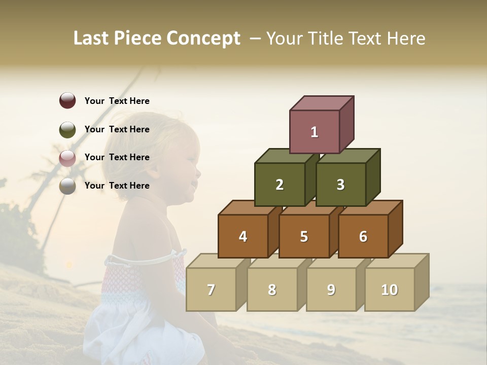 A Little Girl Sitting On The Beach With A Palm Tree In The Background PowerPoint Template