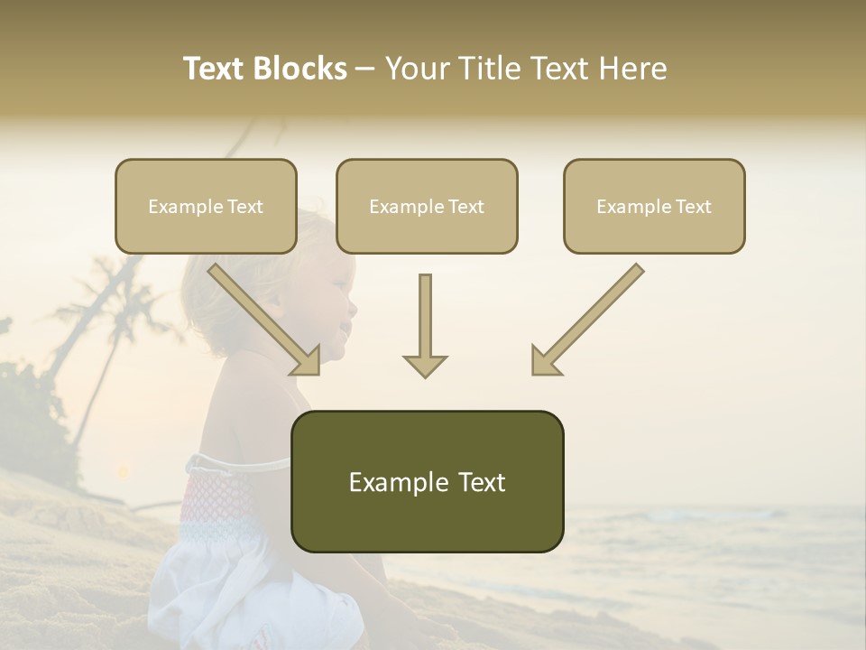 A Little Girl Sitting On The Beach With A Palm Tree In The Background PowerPoint Template