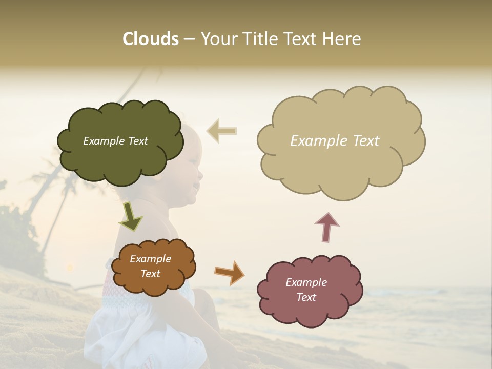 A Little Girl Sitting On The Beach With A Palm Tree In The Background PowerPoint Template