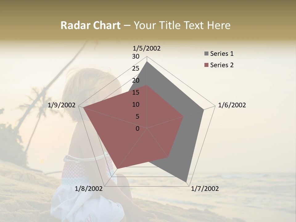 A Little Girl Sitting On The Beach With A Palm Tree In The Background PowerPoint Template