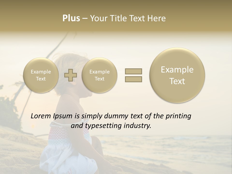 A Little Girl Sitting On The Beach With A Palm Tree In The Background PowerPoint Template