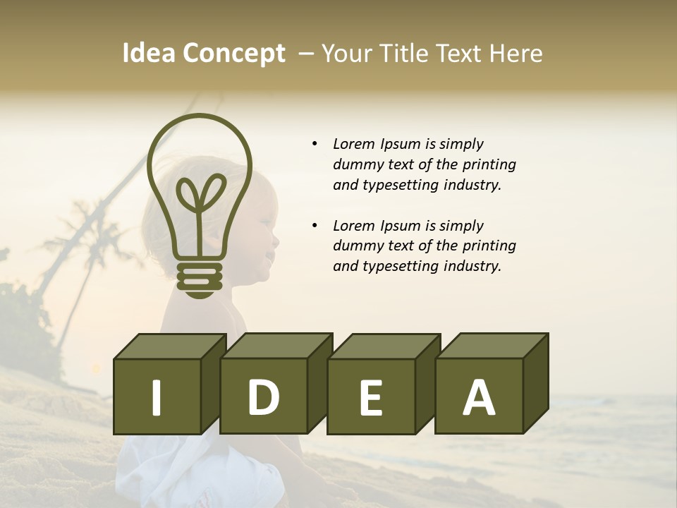 A Little Girl Sitting On The Beach With A Palm Tree In The Background PowerPoint Template