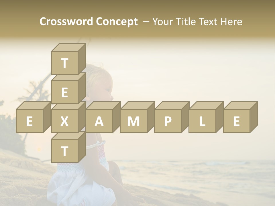 A Little Girl Sitting On The Beach With A Palm Tree In The Background PowerPoint Template