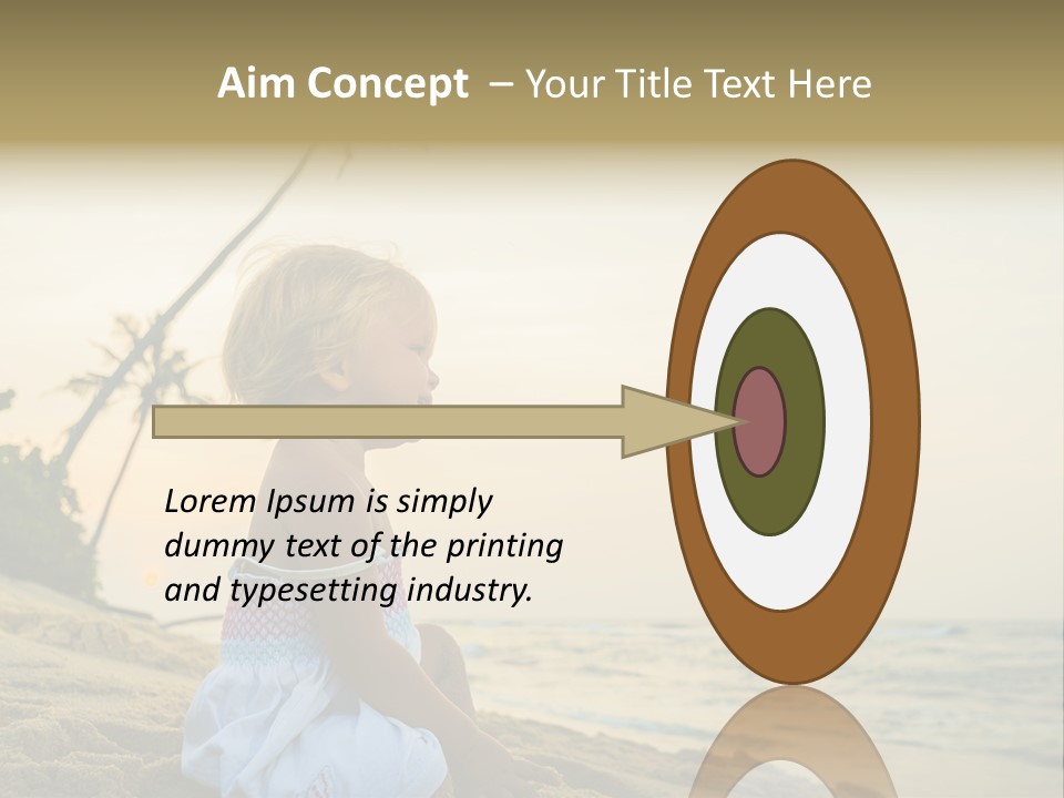 A Little Girl Sitting On The Beach With A Palm Tree In The Background PowerPoint Template