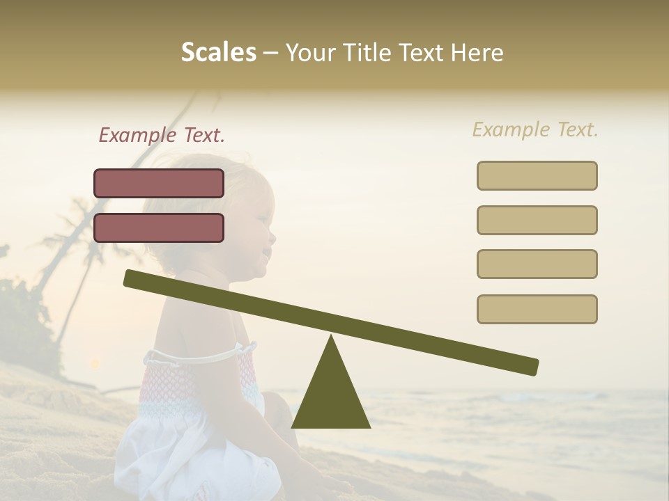 A Little Girl Sitting On The Beach With A Palm Tree In The Background PowerPoint Template