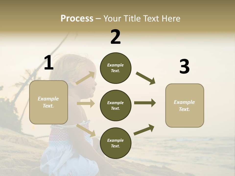 A Little Girl Sitting On The Beach With A Palm Tree In The Background PowerPoint Template