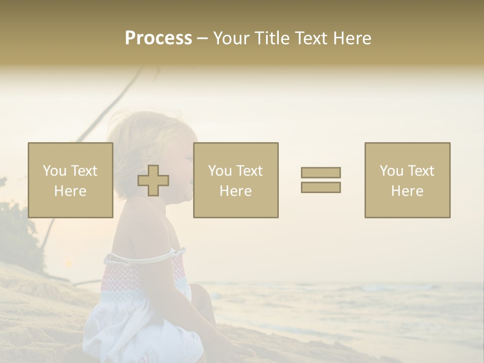 A Little Girl Sitting On The Beach With A Palm Tree In The Background PowerPoint Template