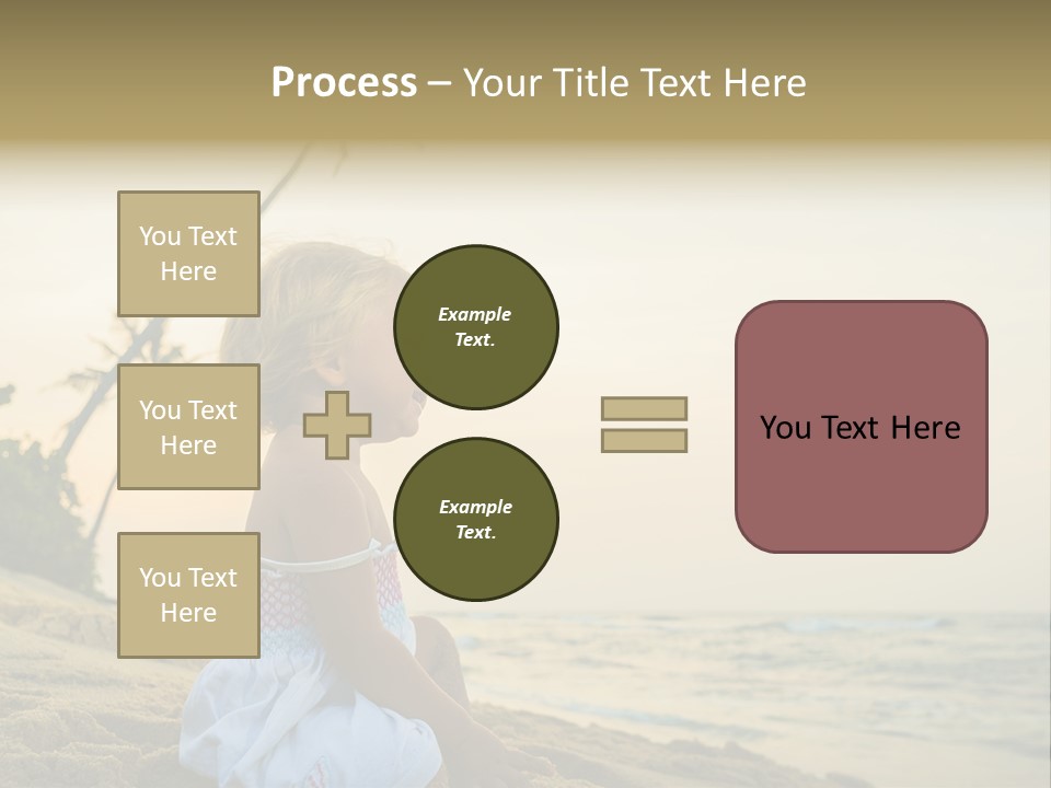 A Little Girl Sitting On The Beach With A Palm Tree In The Background PowerPoint Template