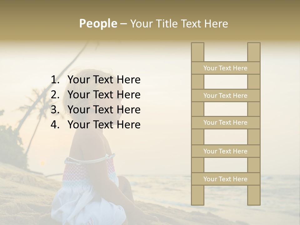 A Little Girl Sitting On The Beach With A Palm Tree In The Background PowerPoint Template