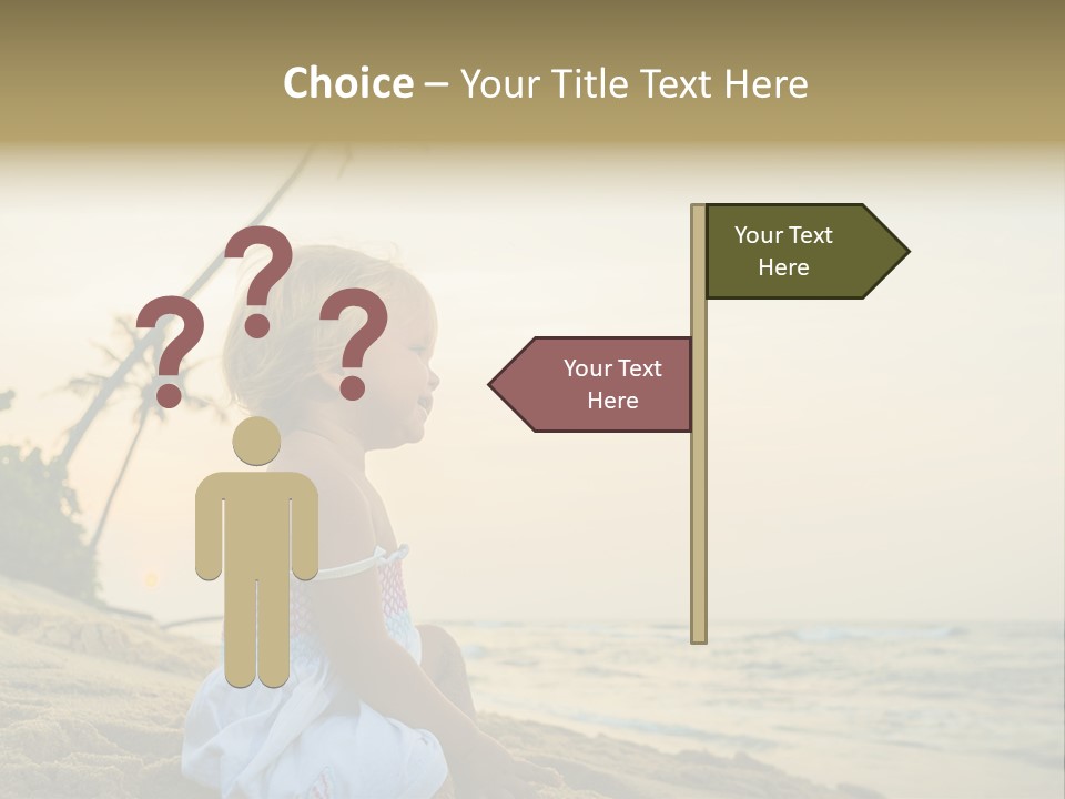 A Little Girl Sitting On The Beach With A Palm Tree In The Background PowerPoint Template