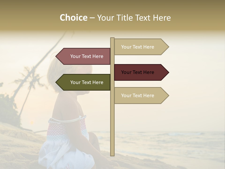 A Little Girl Sitting On The Beach With A Palm Tree In The Background PowerPoint Template