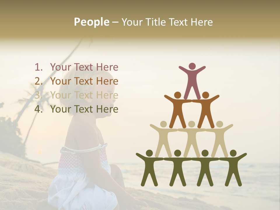 A Little Girl Sitting On The Beach With A Palm Tree In The Background PowerPoint Template