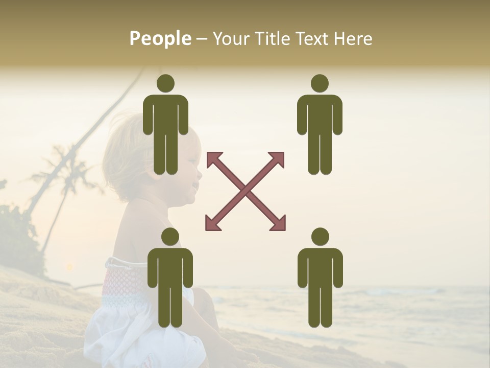 A Little Girl Sitting On The Beach With A Palm Tree In The Background PowerPoint Template