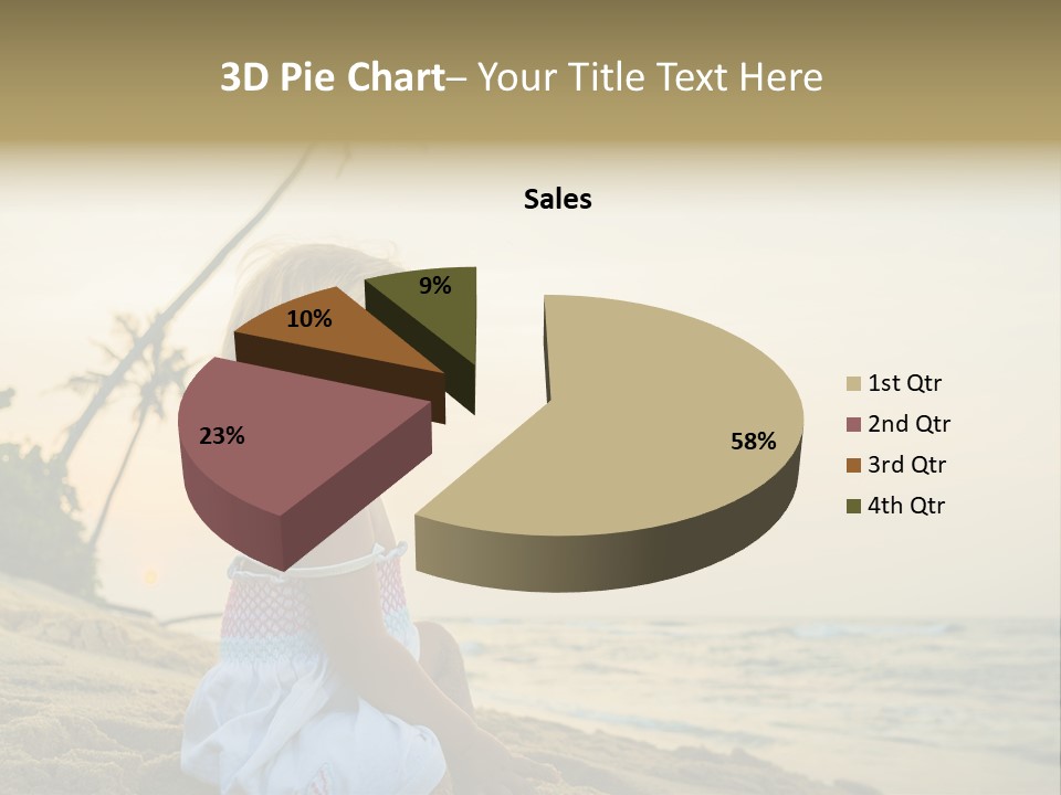 A Little Girl Sitting On The Beach With A Palm Tree In The Background PowerPoint Template