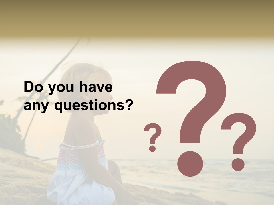 A Little Girl Sitting On The Beach With A Palm Tree In The Background PowerPoint Template