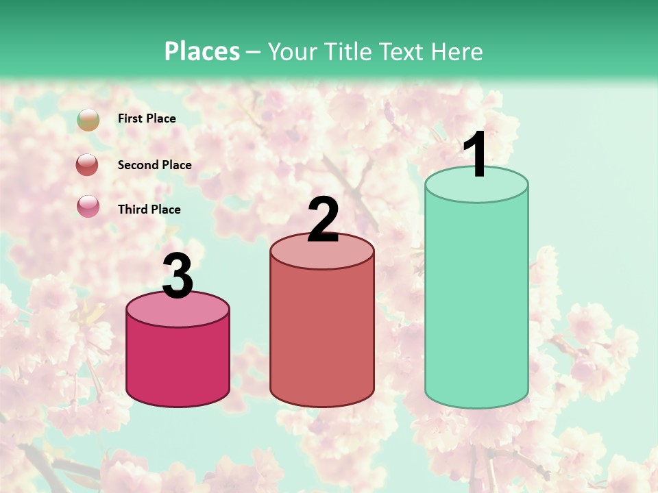 Pink Flowers On A Green Background Powerpoint Template PowerPoint Template