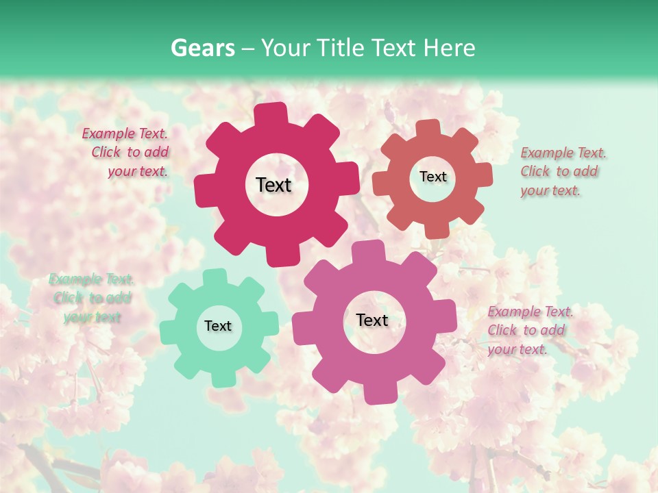 Pink Flowers On A Green Background Powerpoint Template PowerPoint Template