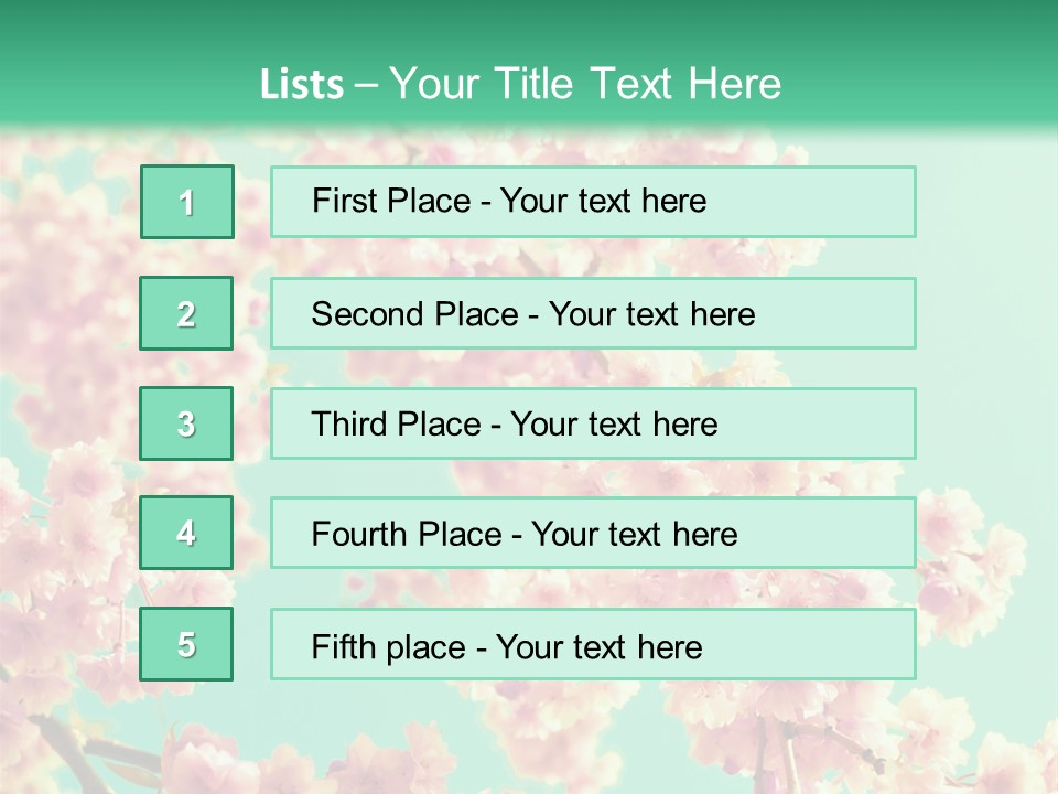 Pink Flowers On A Green Background Powerpoint Template PowerPoint Template