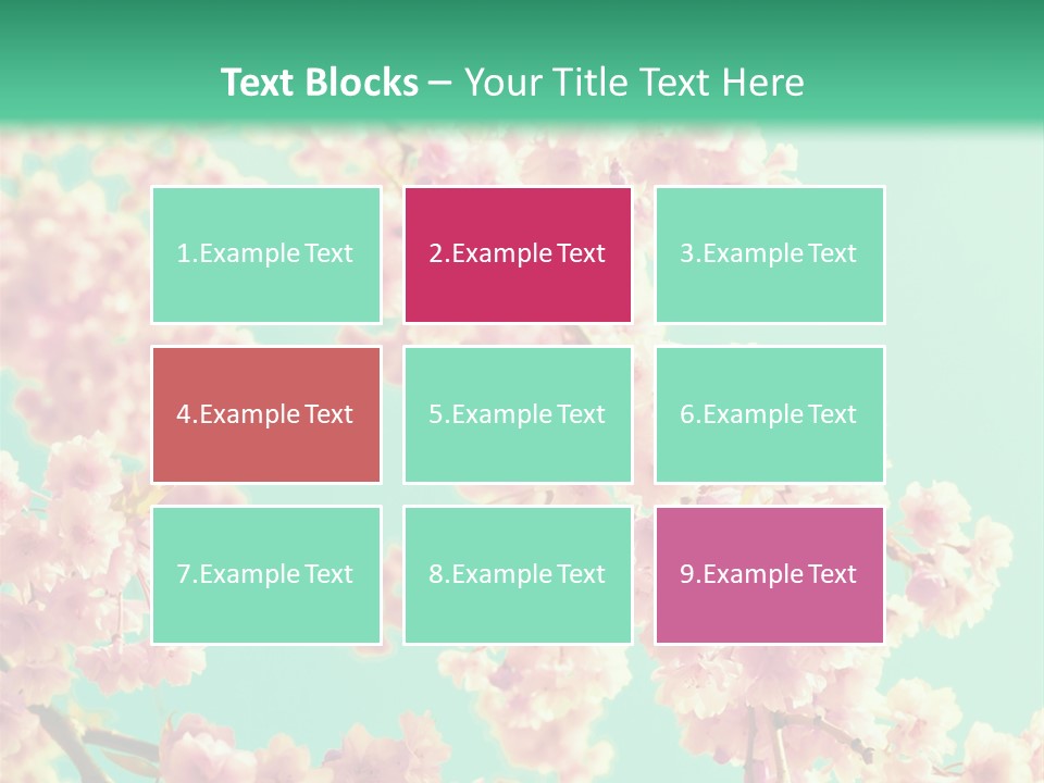 Pink Flowers On A Green Background Powerpoint Template PowerPoint Template