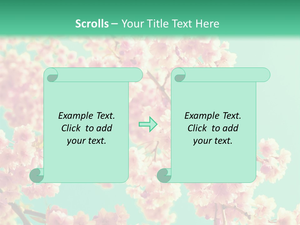 Pink Flowers On A Green Background Powerpoint Template PowerPoint Template