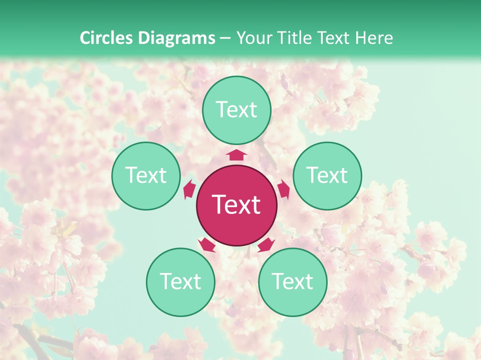 Pink Flowers On A Green Background Powerpoint Template PowerPoint Template