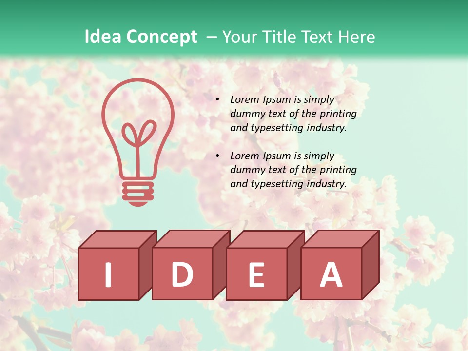 Pink Flowers On A Green Background Powerpoint Template PowerPoint Template
