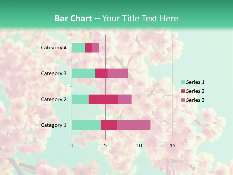 Pink Flowers On A Green Background Powerpoint Template PowerPoint Template