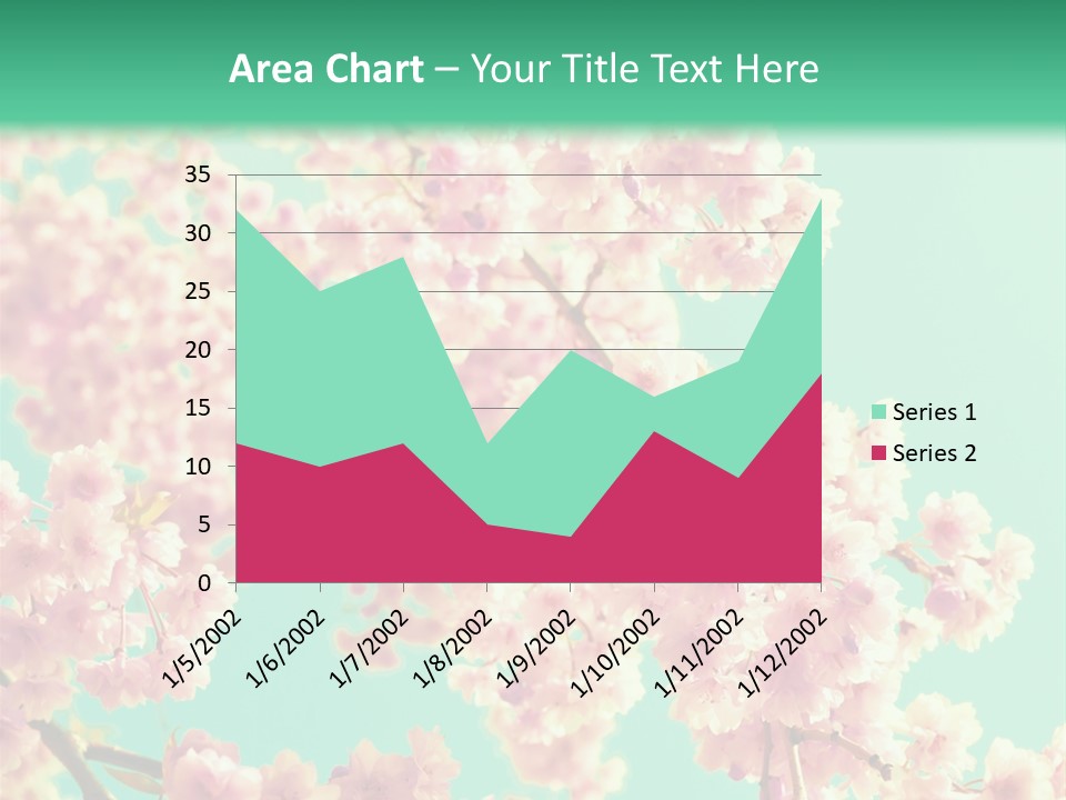 Pink Flowers On A Green Background Powerpoint Template PowerPoint Template