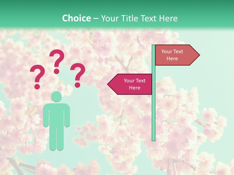 Pink Flowers On A Green Background Powerpoint Template PowerPoint Template