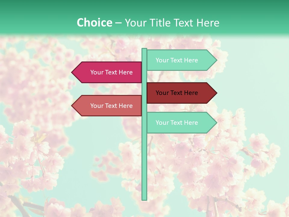 Pink Flowers On A Green Background Powerpoint Template PowerPoint Template