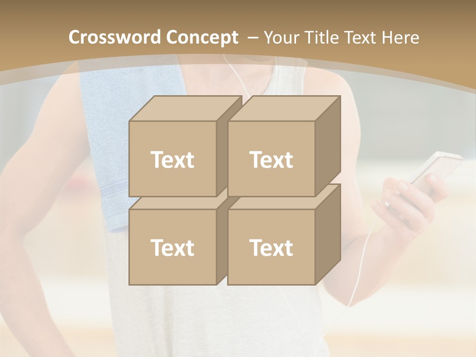 A Man With A Towel And Headphones Is Looking At His Cell Phone PowerPoint Template