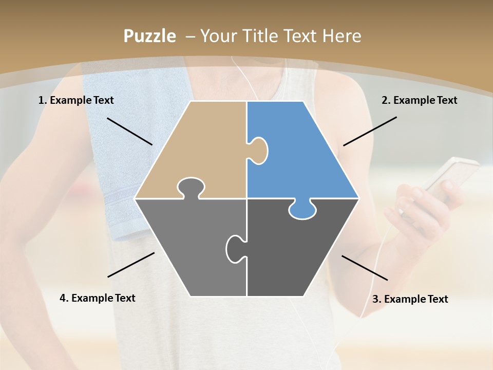 A Man With A Towel And Headphones Is Looking At His Cell Phone PowerPoint Template