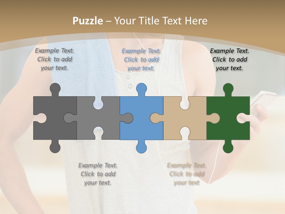 A Man With A Towel And Headphones Is Looking At His Cell Phone PowerPoint Template